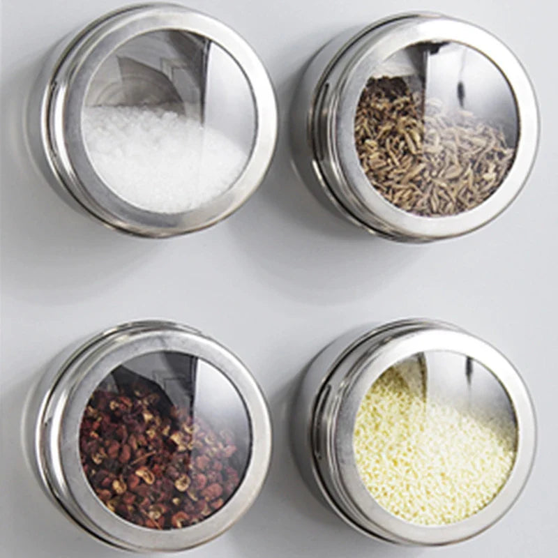 Axya Stainless Steel Spice Jar Set with Wall-Mounted Storage and Stickers
