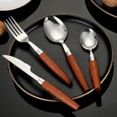 Axyaa Stainless Steel Cutlery Set with Wooden Handle - Kitchen Dinnerware Utensils
