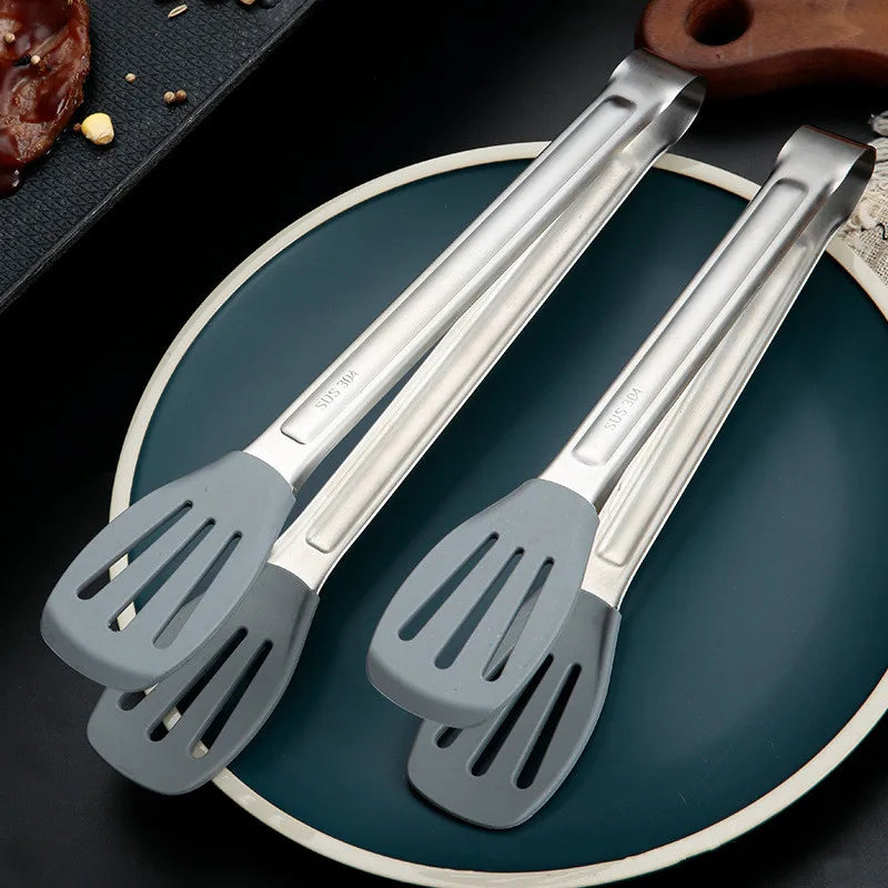 Axyaa Stainless Steel Kitchen Bread Tongs with No-Slip Handle