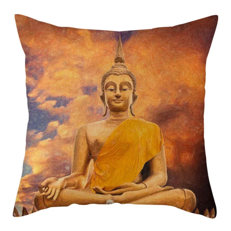 Buddha Pattern Throw Pillow Cover by Axyaa for Home, Car, Sofa Décor