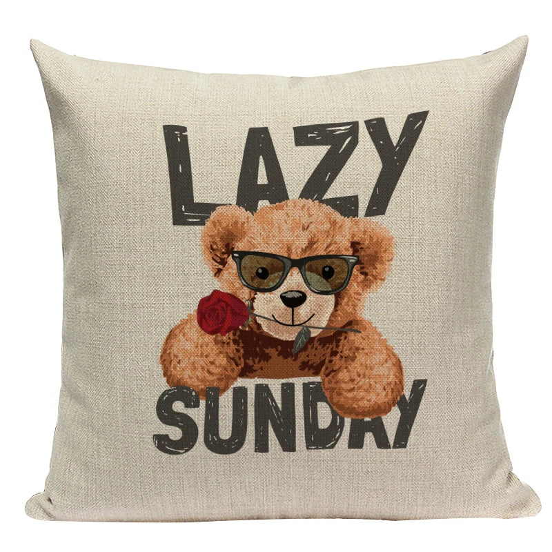 Axyaa Nordic Bear Cushion Cover 45x45cm Cute Cartoon Animal Pillow Case