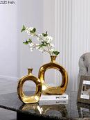 Ceramic Hollow Out Vase Axyaa: Gold & Silver Home Wedding Decoration