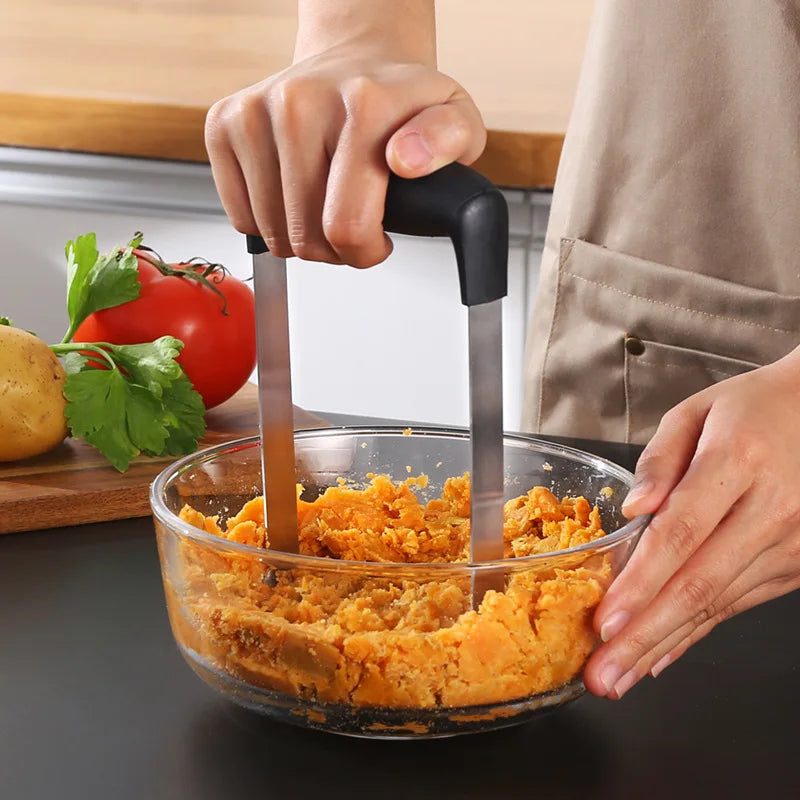 Axyaa Stainless Steel Potato Masher & Garlic Press Kitchen Gadget