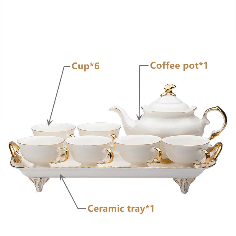 Axya™ Elegant Noble Bone Coffee Set with Tray - Luxury Ceramic Drinkware