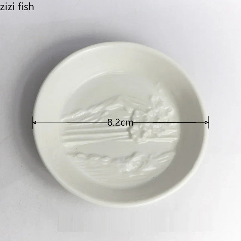 Axya Ceramic Sakura Seasoning Plate Kitchen Decor, Concave-Convex Round Soy Sauce Plate