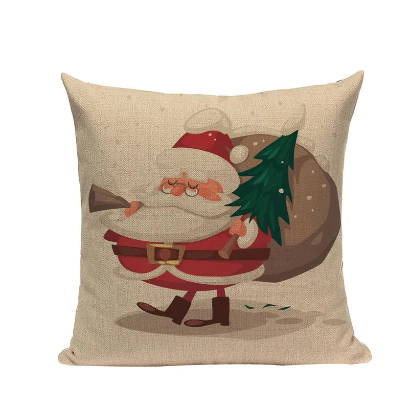 Christmas Santa Deer Pattern Cushion Cover for Festive Home Decor - Axyaa