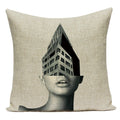 Axyaa Retro Art Woman Abstract Linen Cushion Cover Decorative Throw Pillow