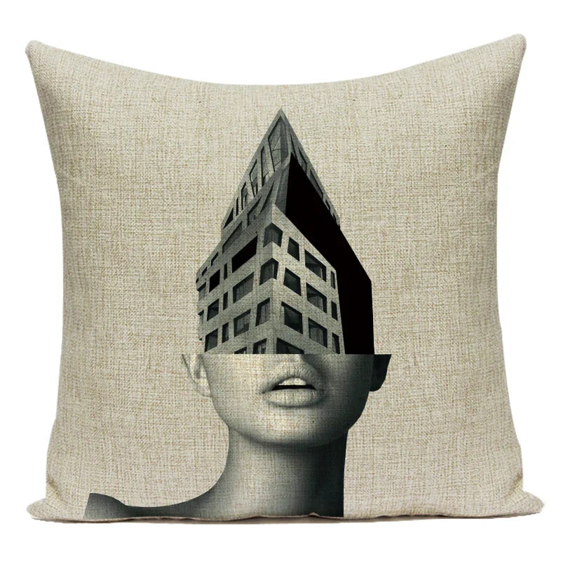 Axyaa Retro Art Woman Abstract Linen Cushion Cover Decorative Throw Pillow