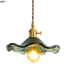 Axyaa Nordic Green Glass Pendant Light with Copper Knob Switch