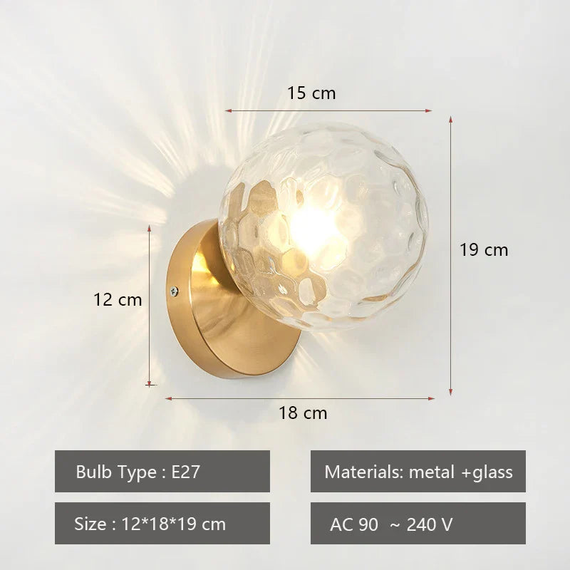 Axyaa Nordic Moon Iron Wall Lamp Glass Round LED Light Wood Applique
