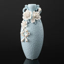 Axyaa Blue Ceramic Vase with Embossed Flowers for Home Decor