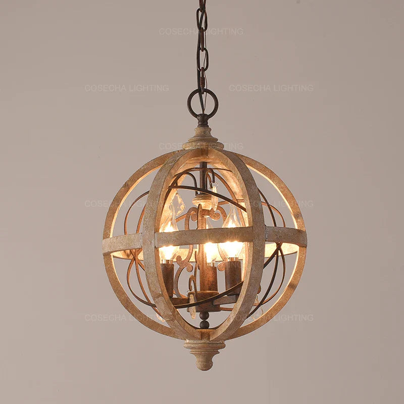 Axyaa Antique Globe Wood Chandelier for Bedroom Living Room Kitchen