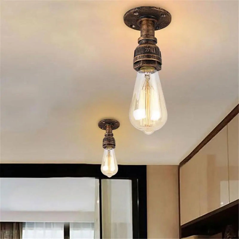 Axyaa Rustic Pipe Ceiling Lights: Vintage E27 Loft Industrial Iron Pipe Lamps
