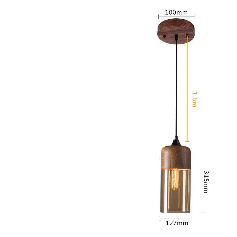 Axyaa Nordic LED Pendant Light Wood Glass Hanging Lamp for Bedroom Dinning Living Room
