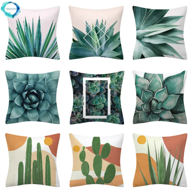 Axyaa Cactus Plant Pattern Pillow Cover Abstract Art Sofa Throw Decor Case