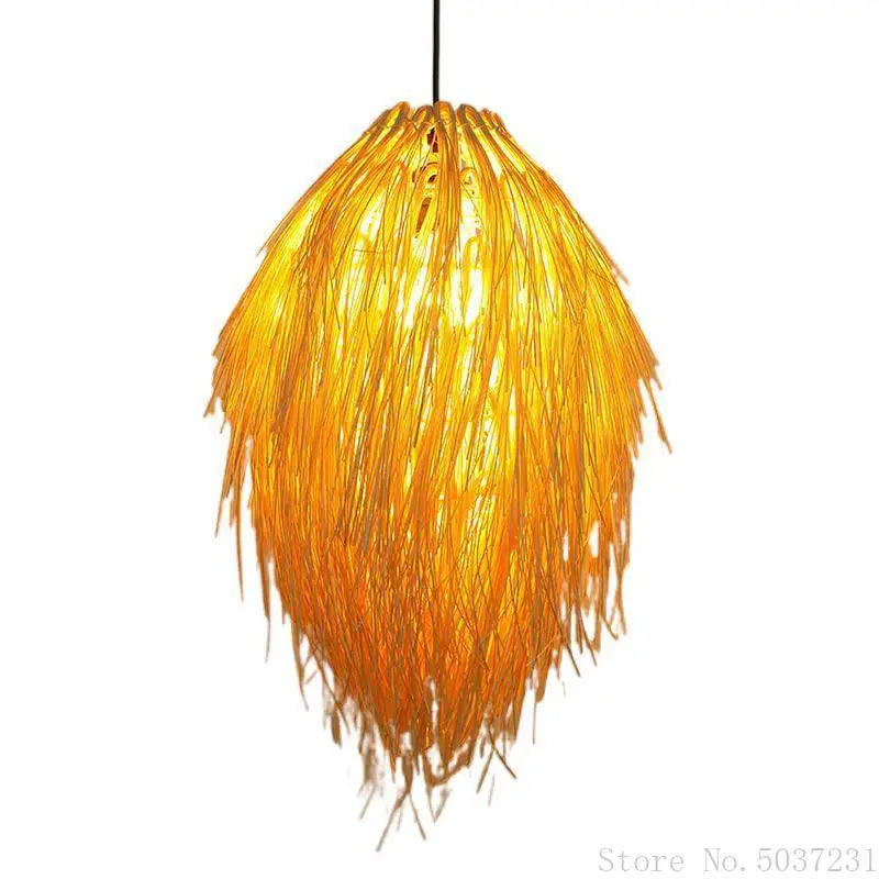 Axyaa Bamboo Weave Pendant Lamp: Creative Rattan Hanging Light for Bedroom and Teahouse