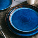 Axya Nordic Ceramic Plate Blue Stripe Flat Plate – Household Tableware for Pasta & Steak