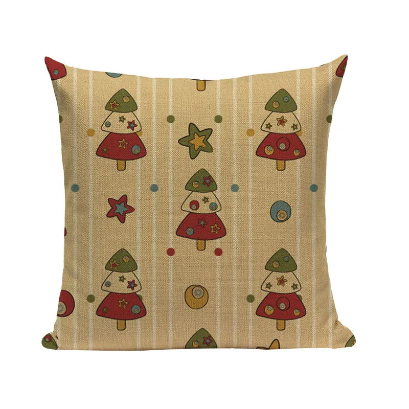 Axyaa Merry Christmas Decor Pillow Cover Set 45x45cm Linen Noel Cushion Cases