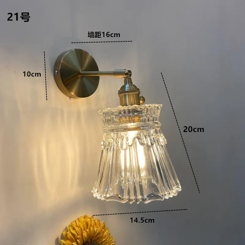 Axyaa Clear Glass LED Wall Sconce Switch Lamp for Bathroom Mirror Stairway, Nordic Copper Influence