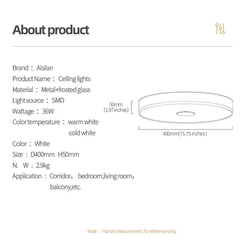Axyaa Ultra-thin Tempered Glass LED Ceiling Light, 36W Dustproof Lamp for Living Room & Bedroom