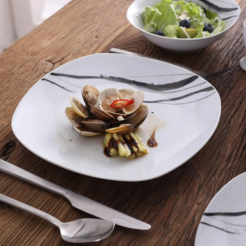 Axya Porcelain Ceramic Dinner Set with Cutlery - 24/48 Piece Tableware Collection