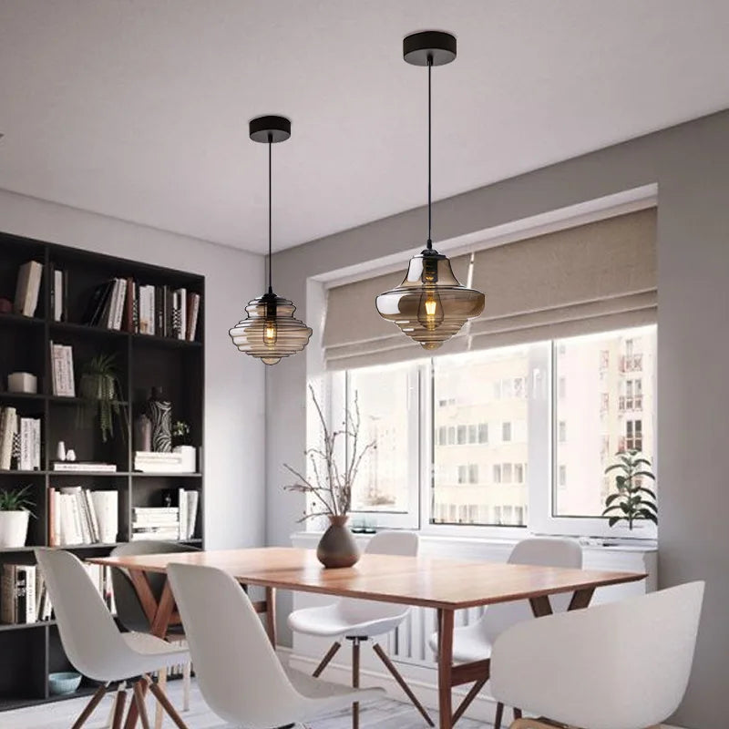 Axyaa Retro Glass Pendant Light for Dining Room, Restaurant, Bar - Staircase Hanging Lamp
