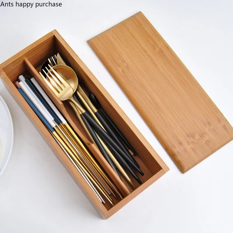 Axya Bamboo Cutlery Storage Box for Kitchen & Restaurant Tableware