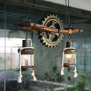 Axyaa Vintage Industrial Chandelier with Wooden Glass Design