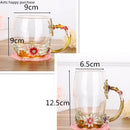 Axya Colorful Flower Glass Teacup with Lid, Spoon, Handgrip