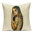 Axyaa Retro Art Woman Abstract Linen Cushion Cover Decorative Throw Pillow