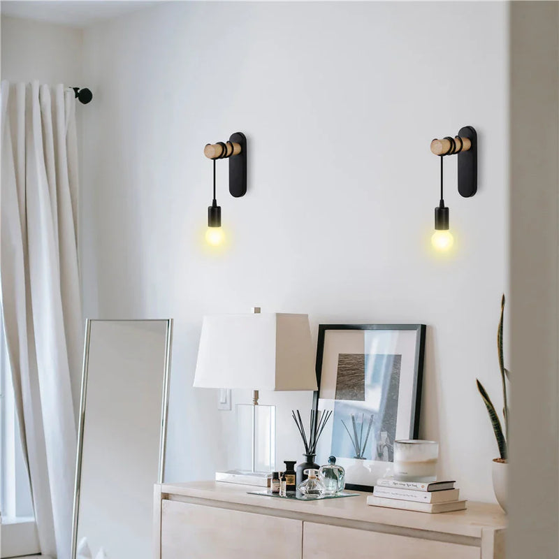 Axyaa Modern Minimalist Iron Wood Wall Lamp for Indoor Lighting