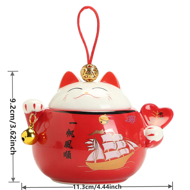 Axya™ Ceramic Lucky Cat Ornaments Tea Spice Jar Rustic Kawaii Room Decor