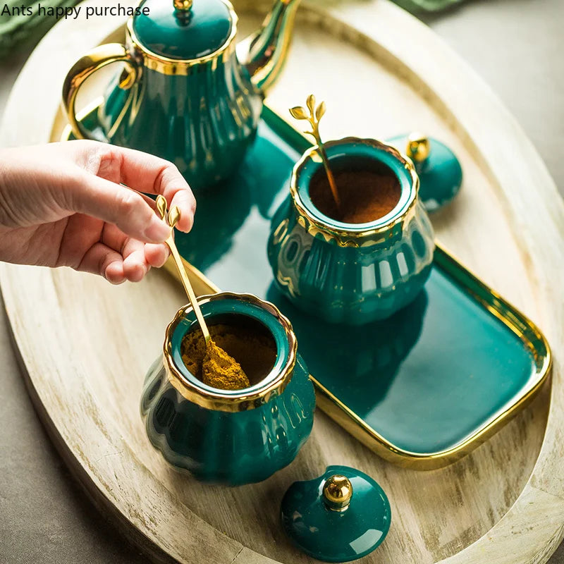 Axya Ceramic Spice Jar Set - Green Seasoning Box Kitchen Supplies