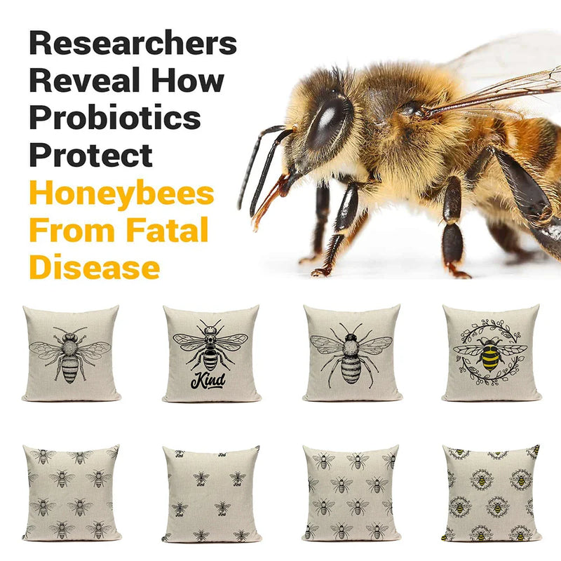 Axyaa Bee Pattern Linen Cushion Cover - Nordic Decorative Throw Pillow Case
