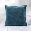 Chenille Cushion Cover with Fringe in Pink Grey Mustard Yellow for Home Sofa Bed Decor 45x45cm