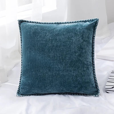 Chenille Cushion Cover with Fringe in Pink Grey Mustard Yellow for Home Sofa Bed Decor 45x45cm