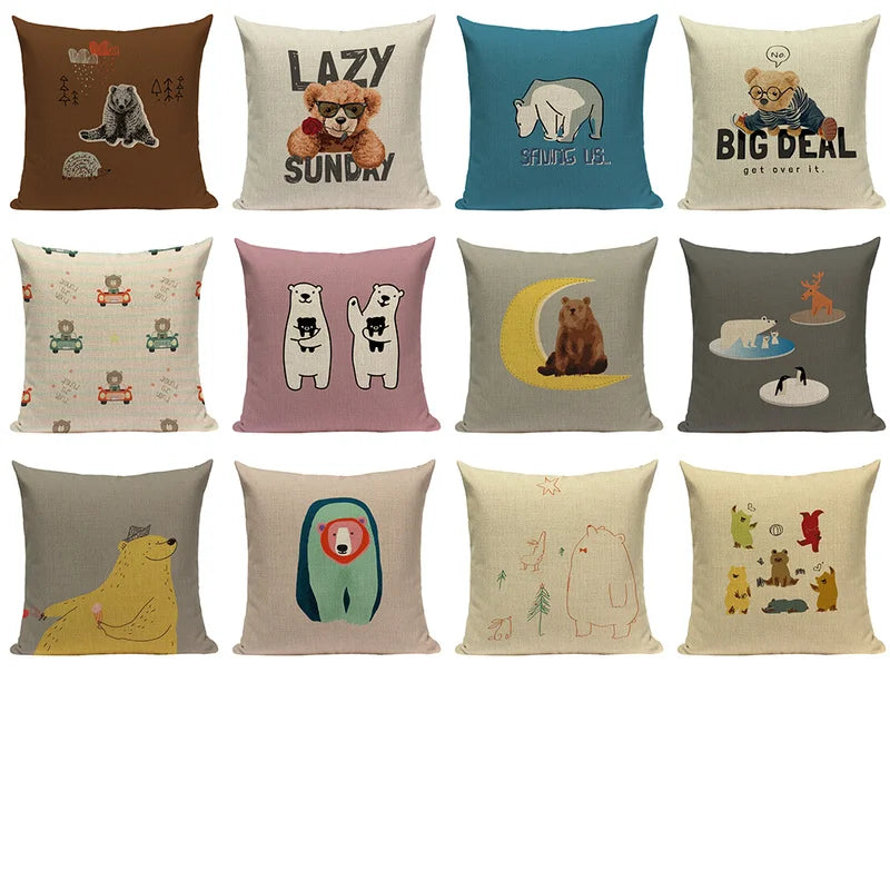 Axyaa Nordic Bear Cushion Cover 45x45cm Cute Cartoon Animal Pillow Case