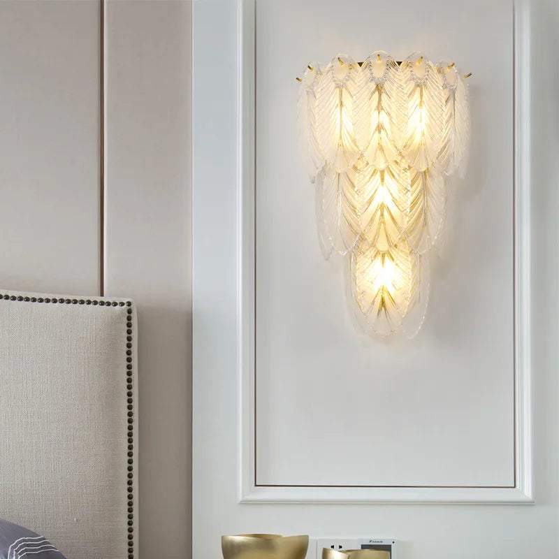 Axya Crystal Feather Wall Sconce: Modern Luxury for Living Room, Bedroom, or Restaurant