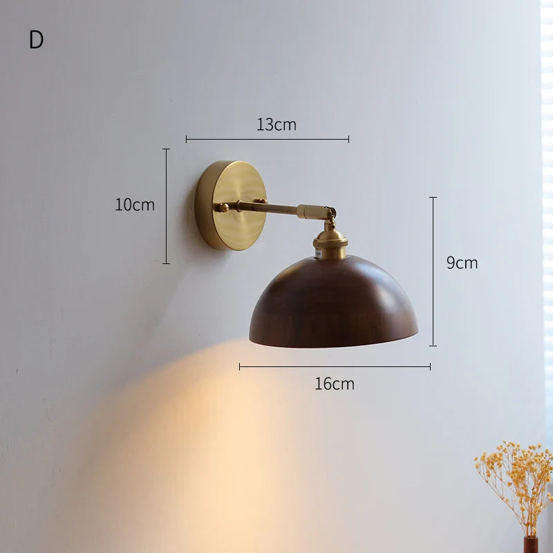 Axyaa Nordic LED Wall Lights with Pull Chain Switch, Walnut Finish
