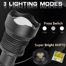 Axya USB Rechargeable XHP70.2 Zoomable LED Flashlight with 18650 Battery