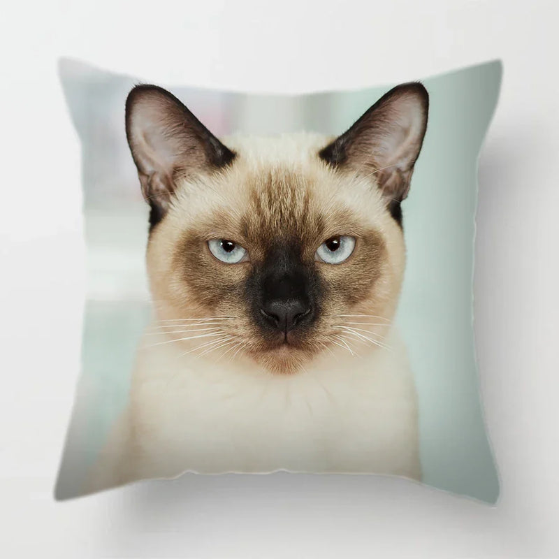 Axyaa Cat Face Print Throw Pillow Cover for Home Sofa Decor