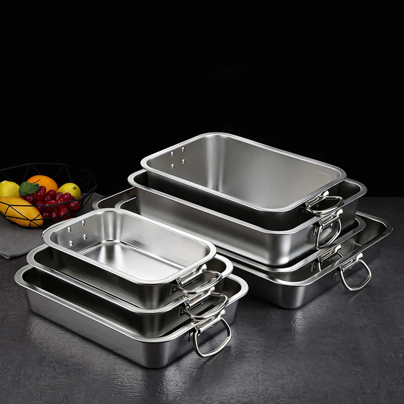 Axyaa Stainless Steel Food Storage Tray with Handles for Baking and Serving