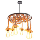 Axyaa Industrial Loft Chandelier: Wheel Hemp Rope DIY Pendant Lamp for Dining Room
