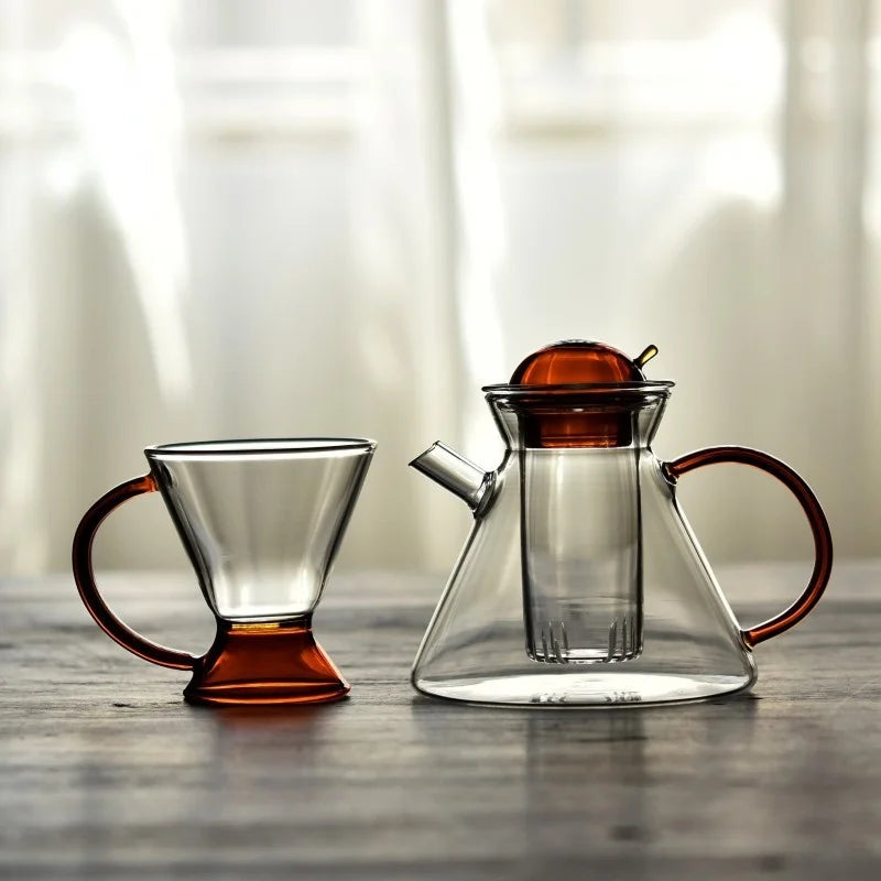 Axya Glass Teapot & Teacup Set - Stained Glass Design, High Temperature Resistant