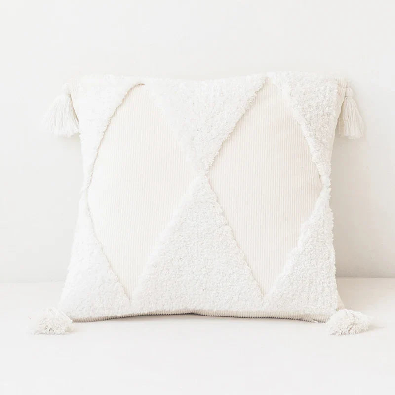 Axyaa Tufted Diamond Tassel Cushion Cover 45x45cm White Yellow Green Ambor