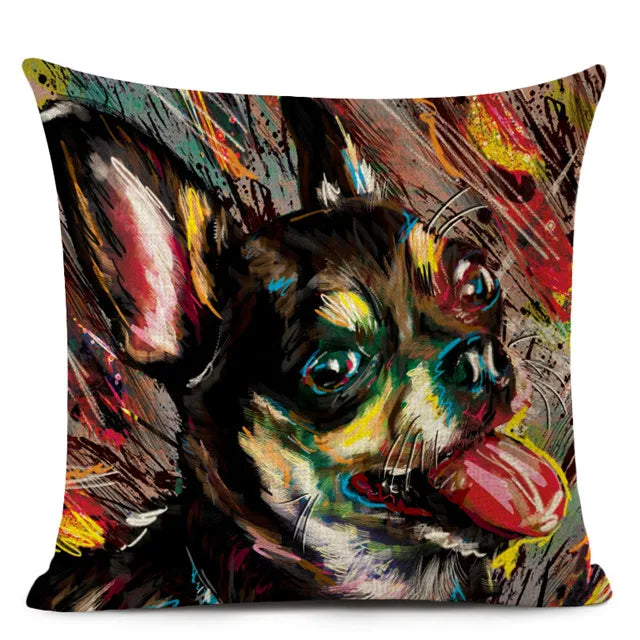 Colourful Bull Terrier & Dachshund 3D Cushion Cover for Home Sofa by Axyaa