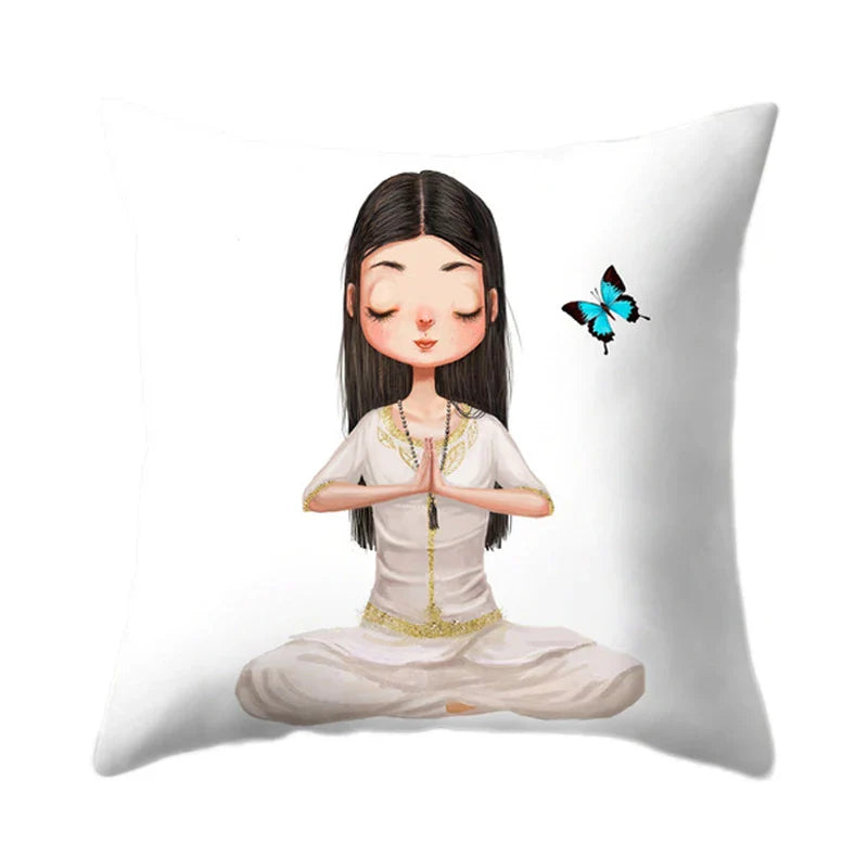Axyaa Yoga Girl Printed Polyester Cushion Cover for Home Decor 45x45CM