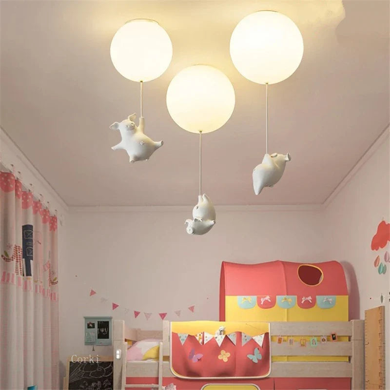 Axyaa Cartoon Pig Flying Acrylic Balloon Ceiling Light for Kids Bedroom