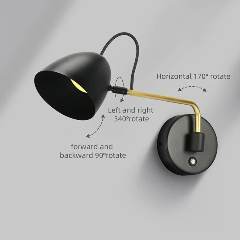 Axyaa Dimmable Swing Arm Wall Lamp: Touch Switch, Adjustable Brightness.