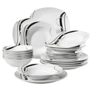 Axyaa 24-Piece Black Ceramic Tableware Set: Bowls, Dessert, Soup, Dinner Plates